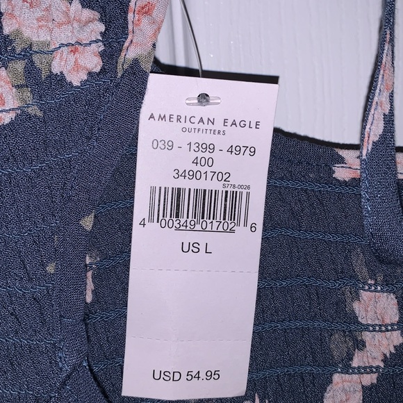 American Eagle Blue Floral Romper, Large - Picture 3 of 4